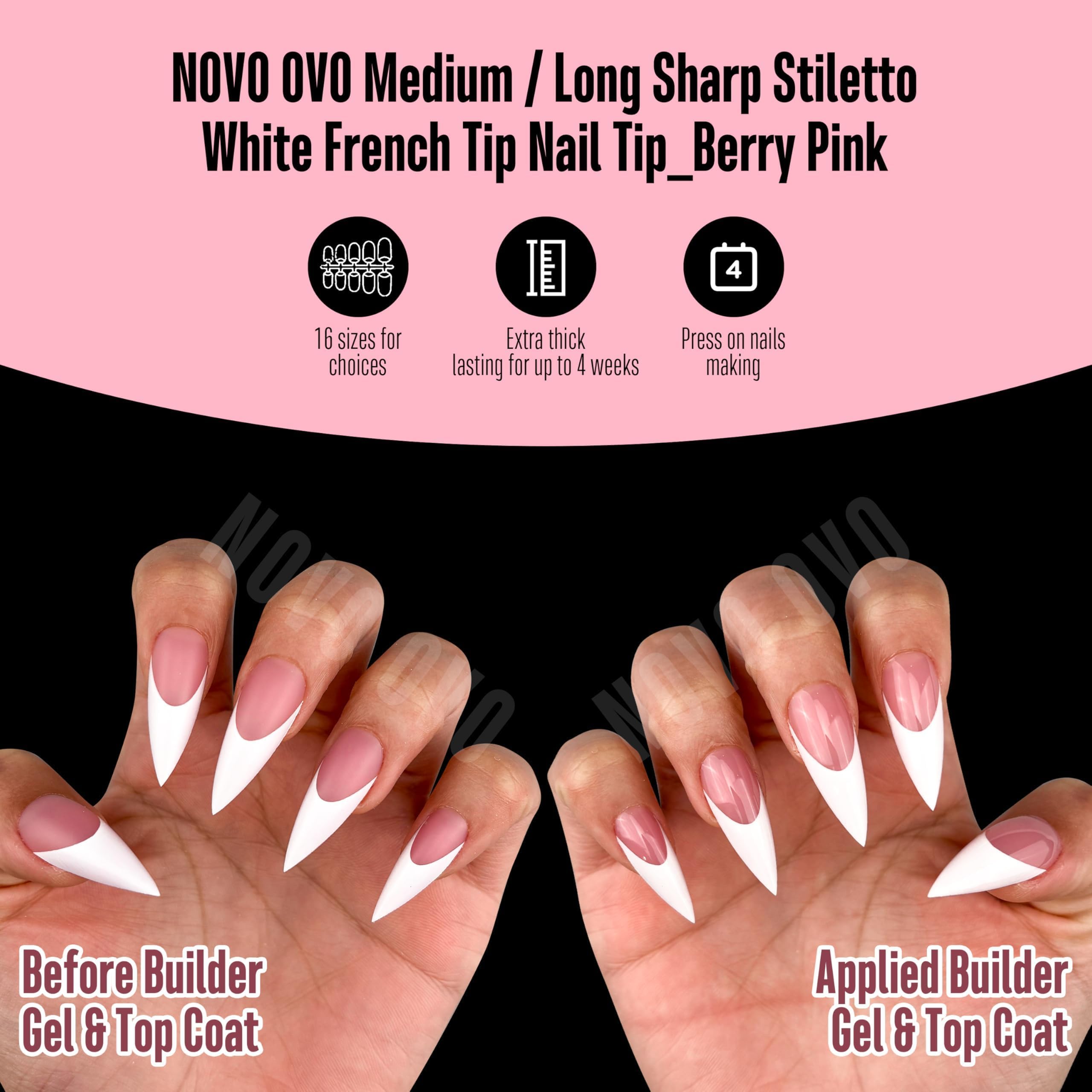 NOVO OVO ongles-tip franc stiletto blancs Berry Pink, idéal pour professionnels et amateurs.