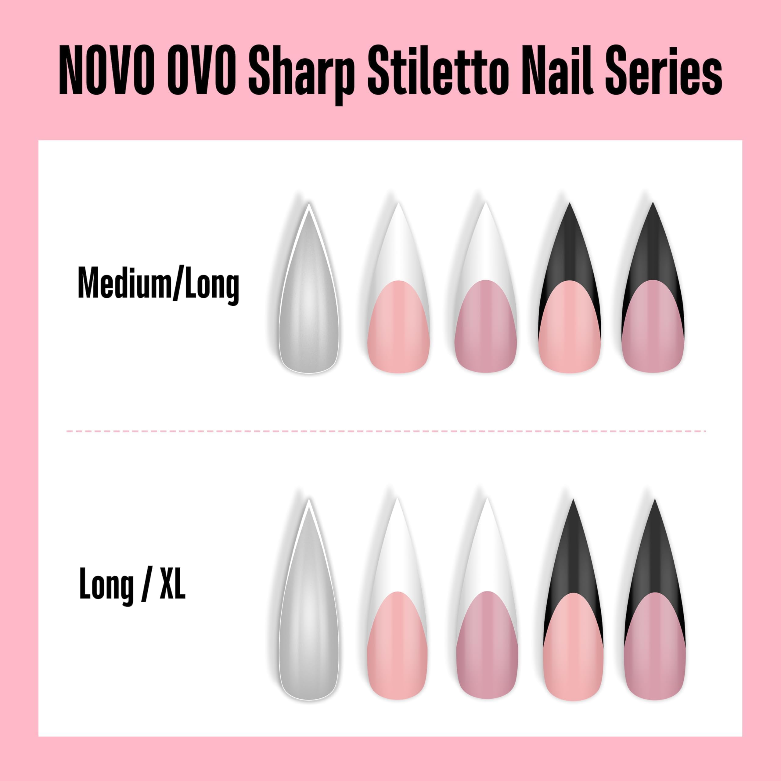 NOVO OVO ongles-tip franc stiletto, Berry Pink, compatible avec gel, vernis et poudre.