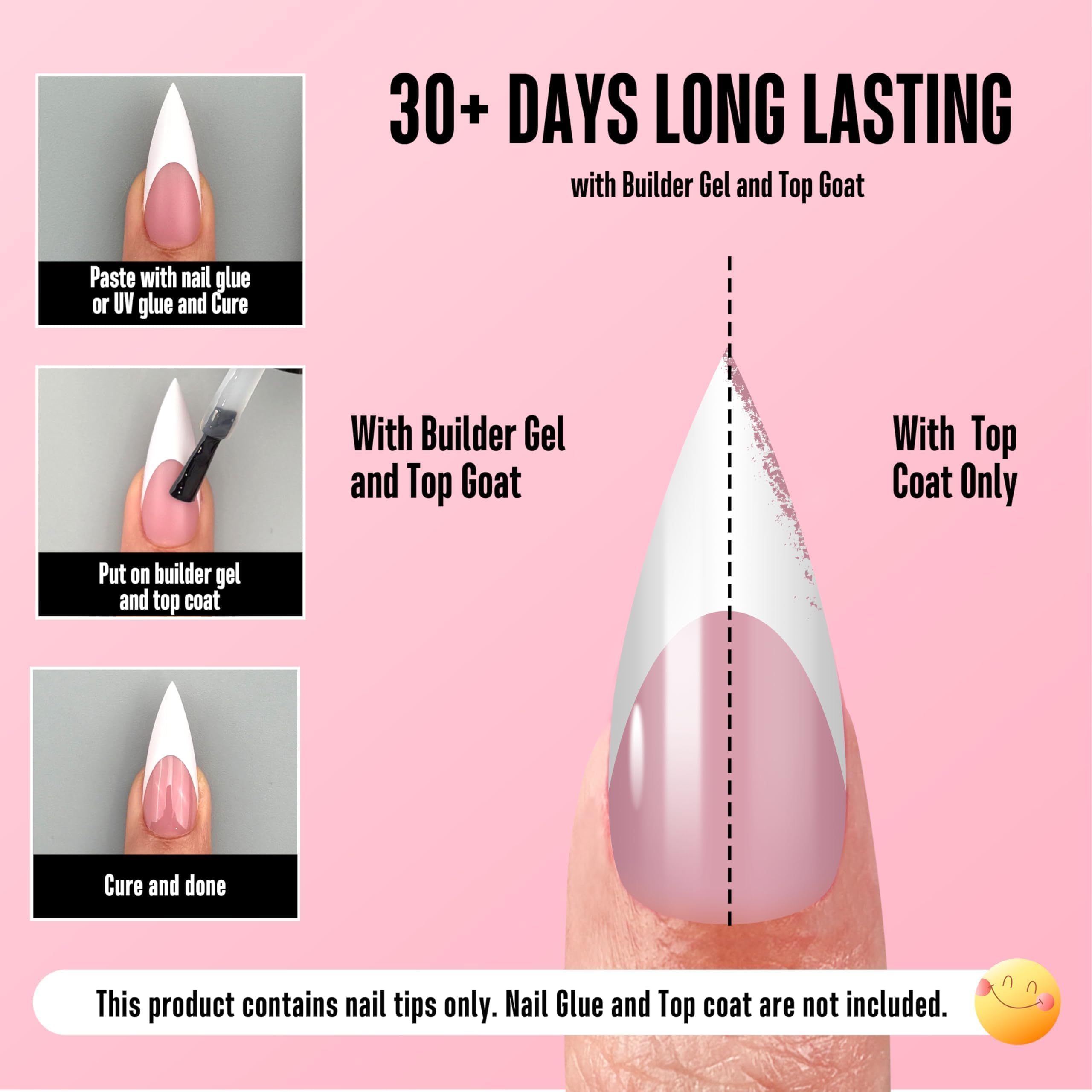 NOVO OVO ongles-tip franc stiletto blancs Berry Pink, emballage de 160 pièces pratique.