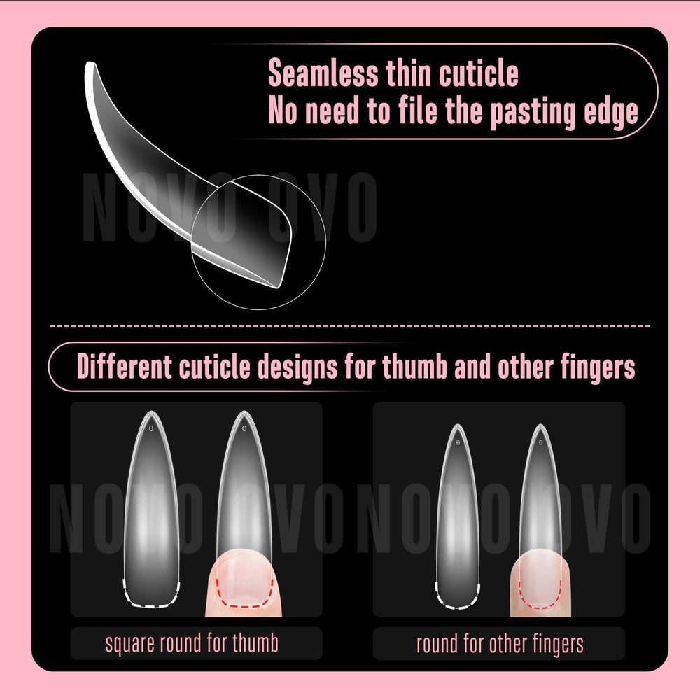 NOVO OVO ongles stiletto XXL courbe amande pour une finition nette.