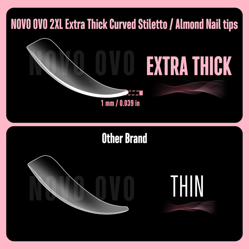 NOVO OVO pose-ongles amande courbe pour une tenue durable et rapide.