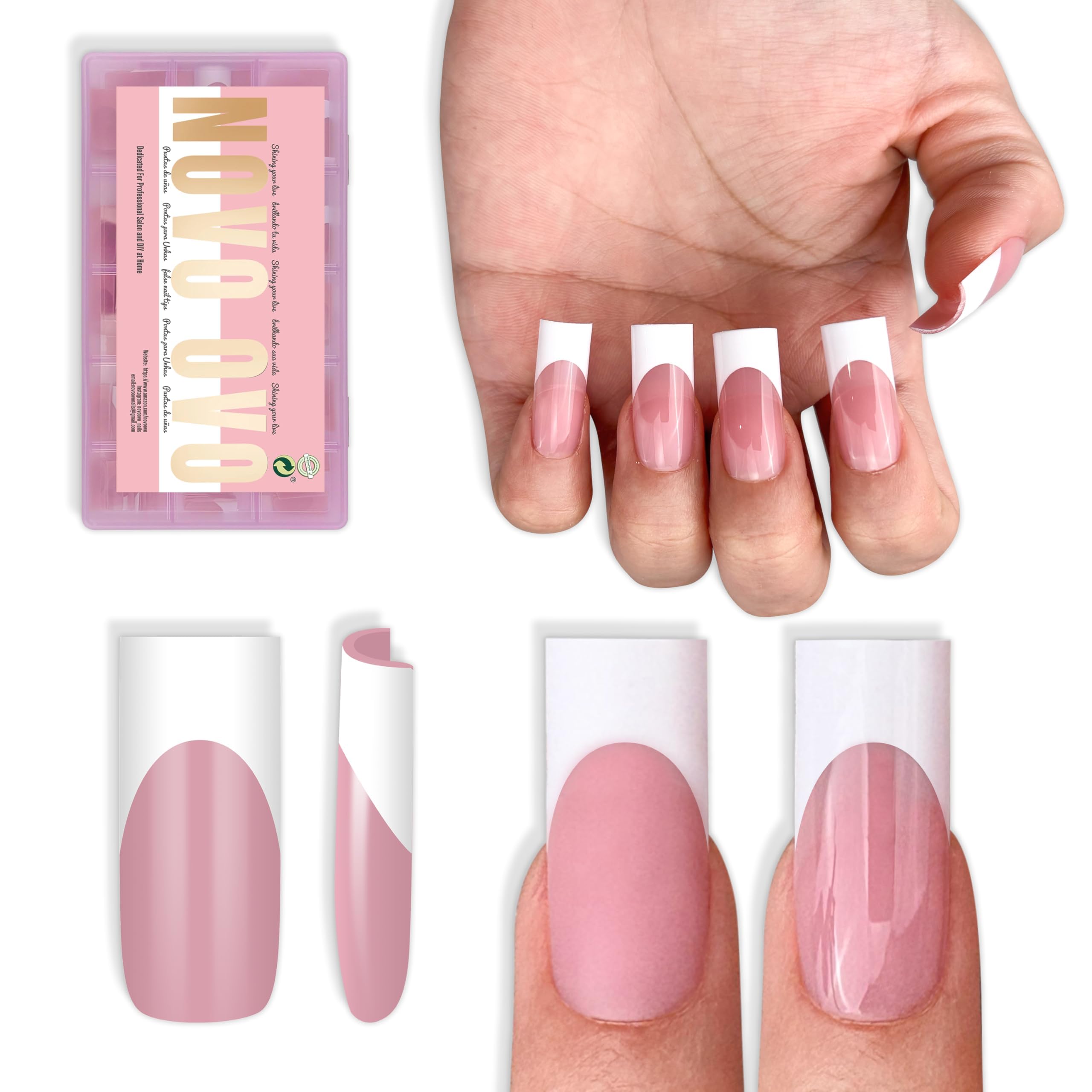 NOVO OVO tip francais blanc carre moyen Berry Pink pour une manucure nette
