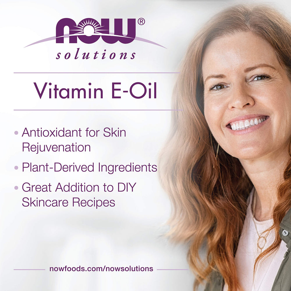 NOW Foods E-Oil ingrédients végétaux dérivés pour soins quotidiens.