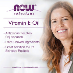 NOW Foods E-Oil ingrédients végétaux dérivés pour soins quotidiens.