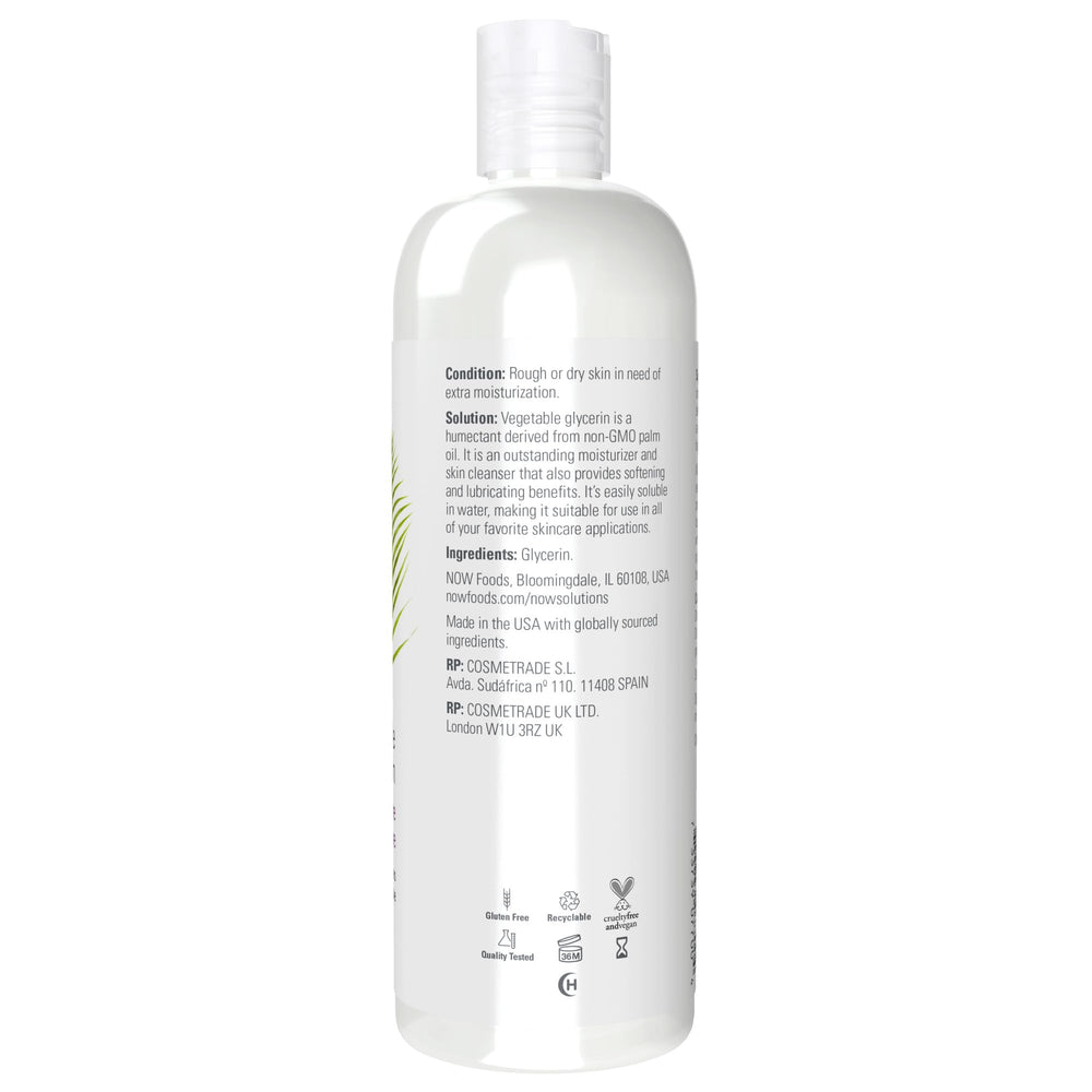 Glycerine Vegetale NOW Foods, visage et mains hydratés et propres.
