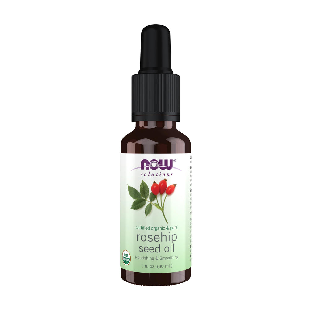 NOW Solutions huile rose musquée en flacon pipette pour soin du visage.