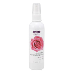 NOW Solutions Rosewater Rejuvenating Mist: bouteille élégante prête pour hydrater visage et cheveux.