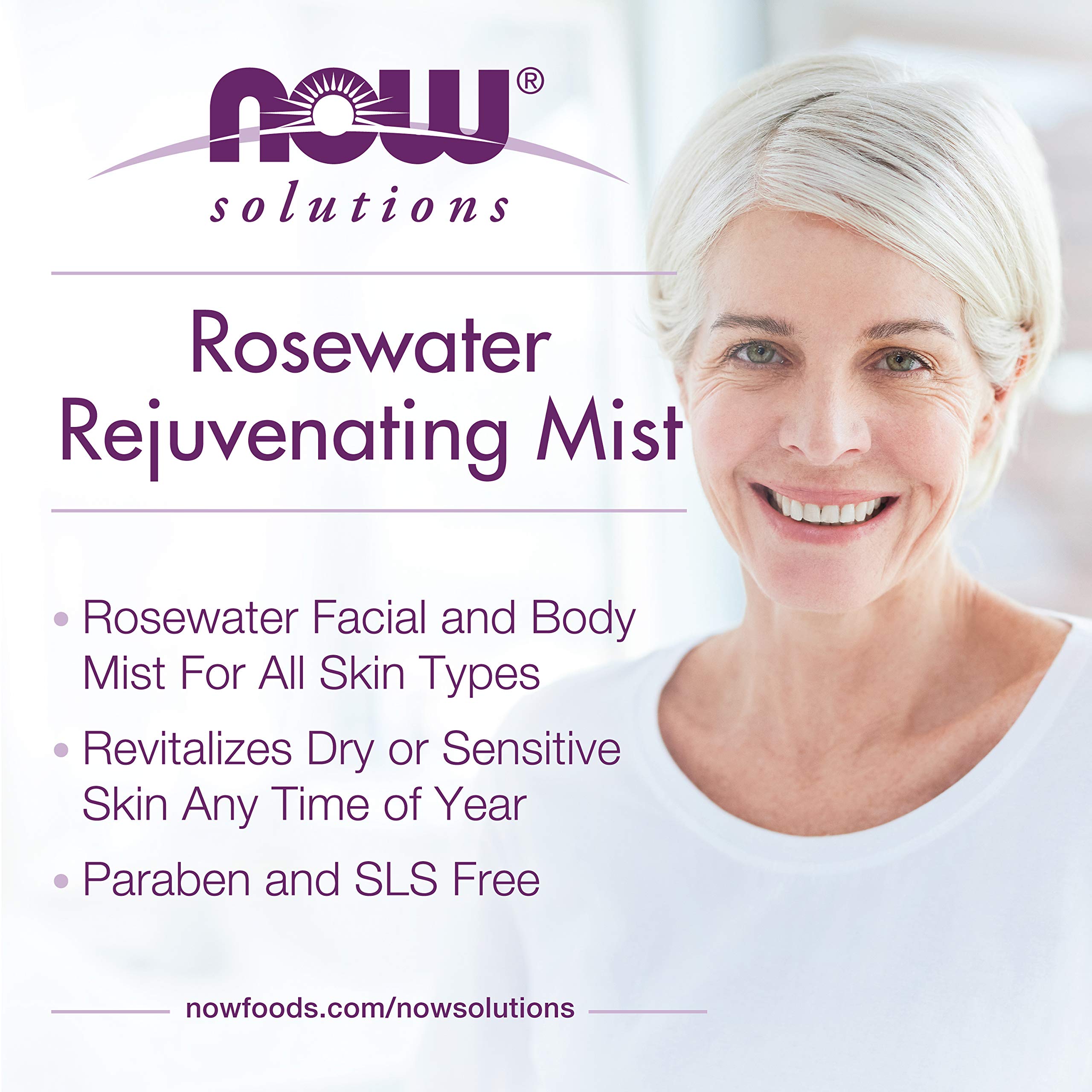 NOW Solutions Rosewater Rejuvenating Mist: parfum floral délicat, apaisant et revitalisant.