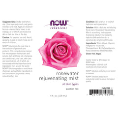 NOW Solutions Rosewater Rejuvenating Mist: pulvérisation douce sur le visage et les cheveux.