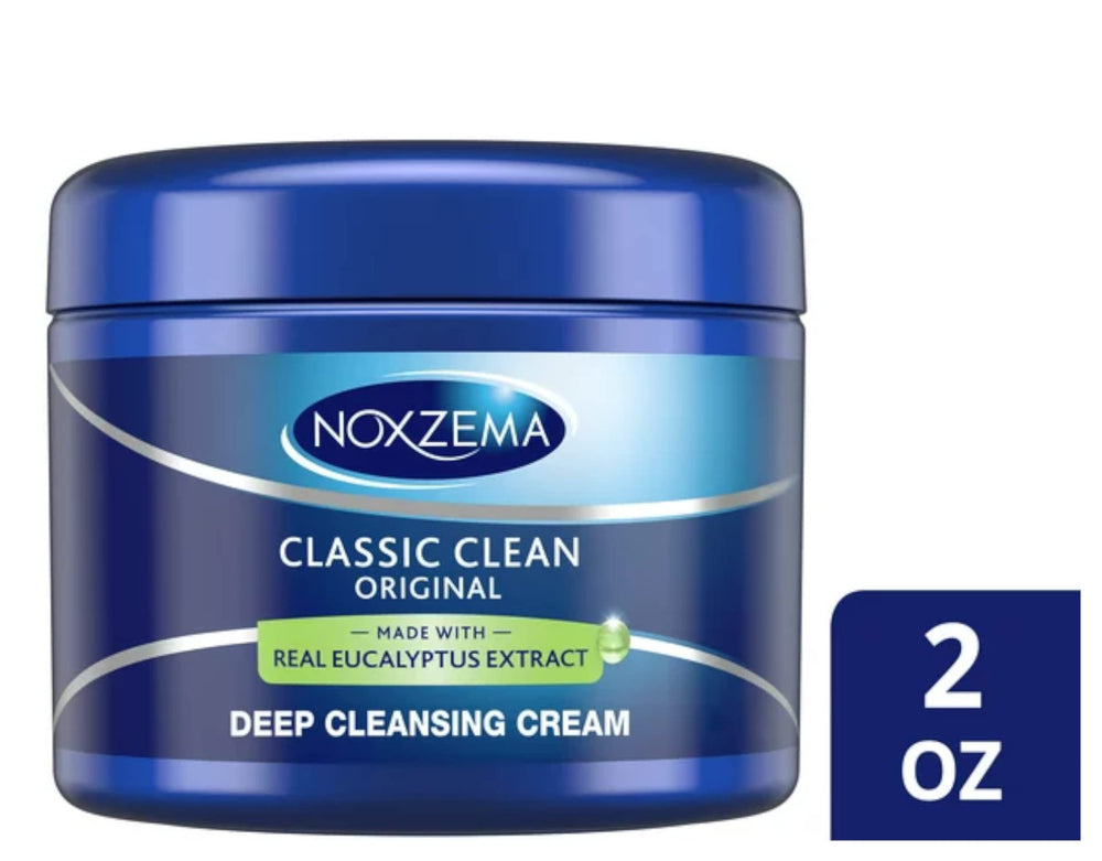 Close-up of creamy texture and branding on Noxzema jar