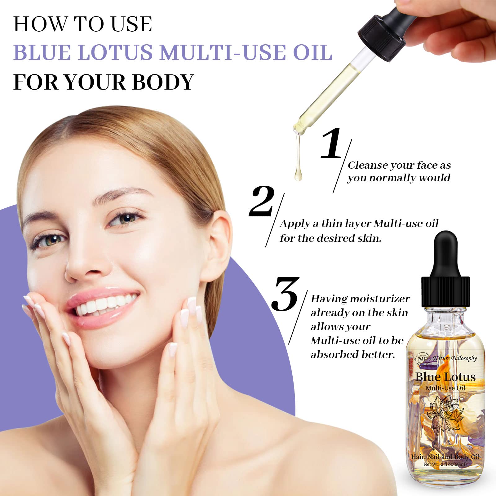 Bouteille 60 ml huile légère prête à hydrater