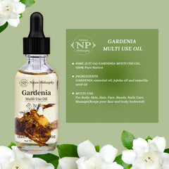 Ingrédients naturels Gardenia et jojoba pour nourrir peau et cheveux avec NP NATURES PHILOSOPHY.