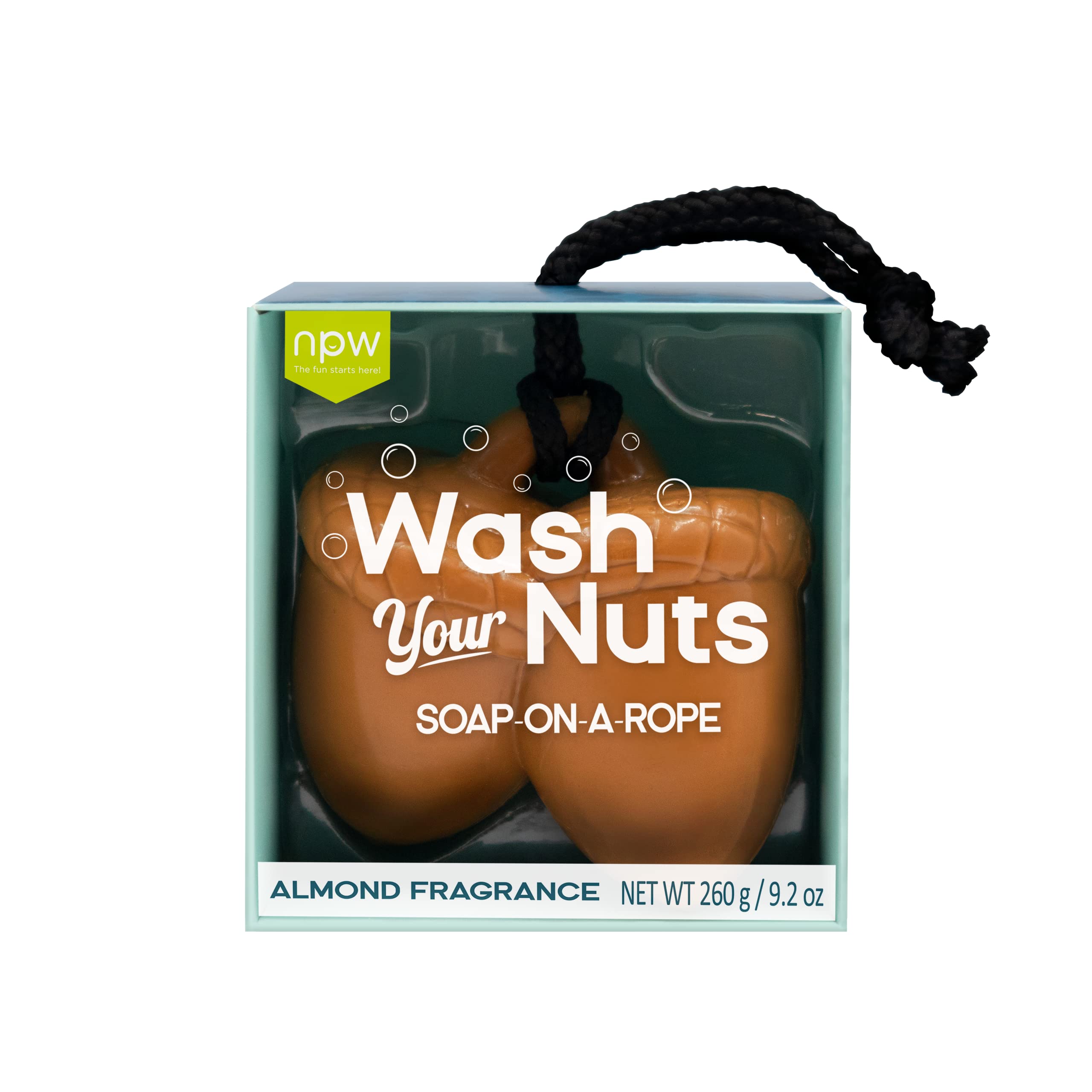 Savon NPW en corde, forme de noix brillantes et parfum amande noisette.