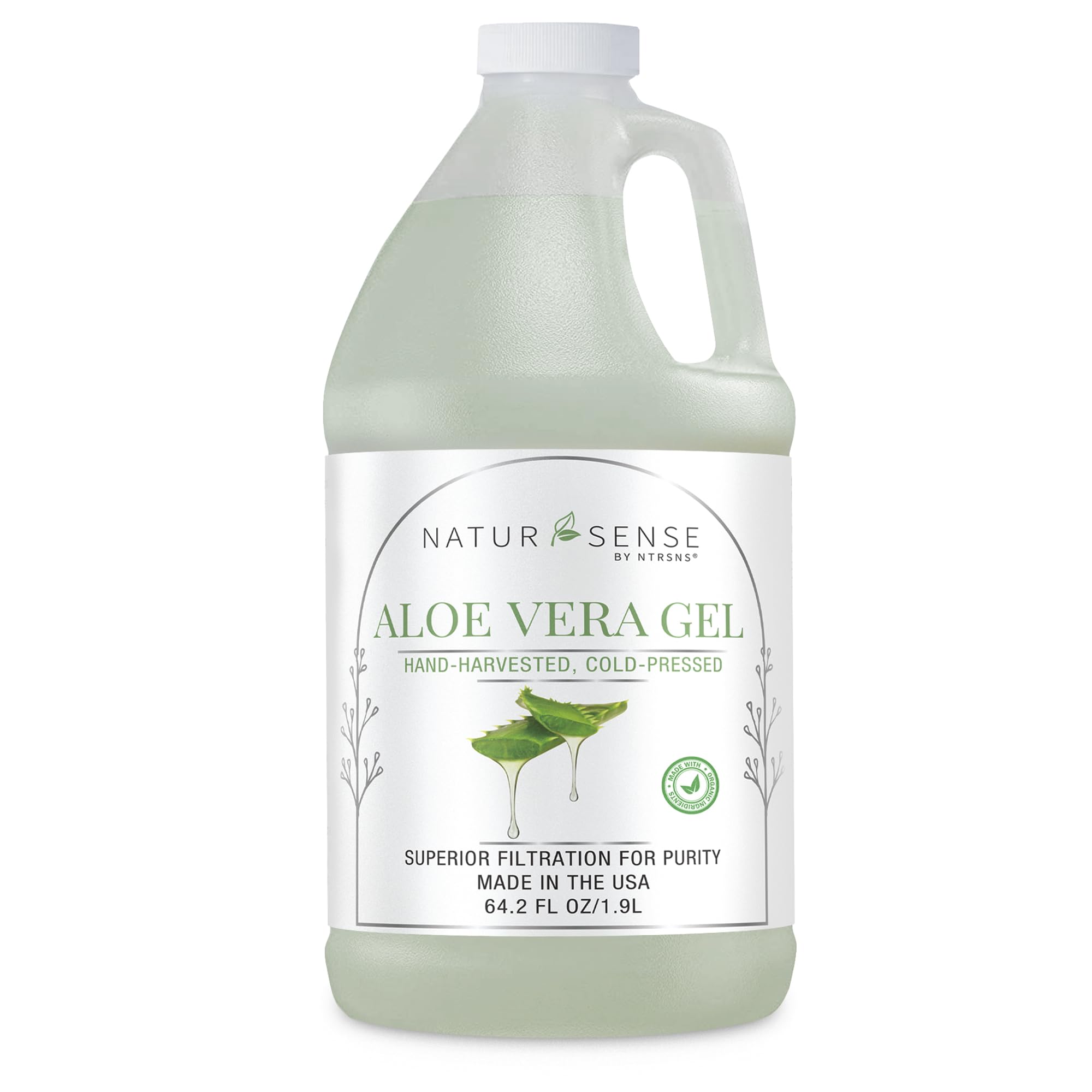 NTRSNS NaturSense Aloe Vera, bouteille 64oz, gel pur apaisant pour peau et cheveux.