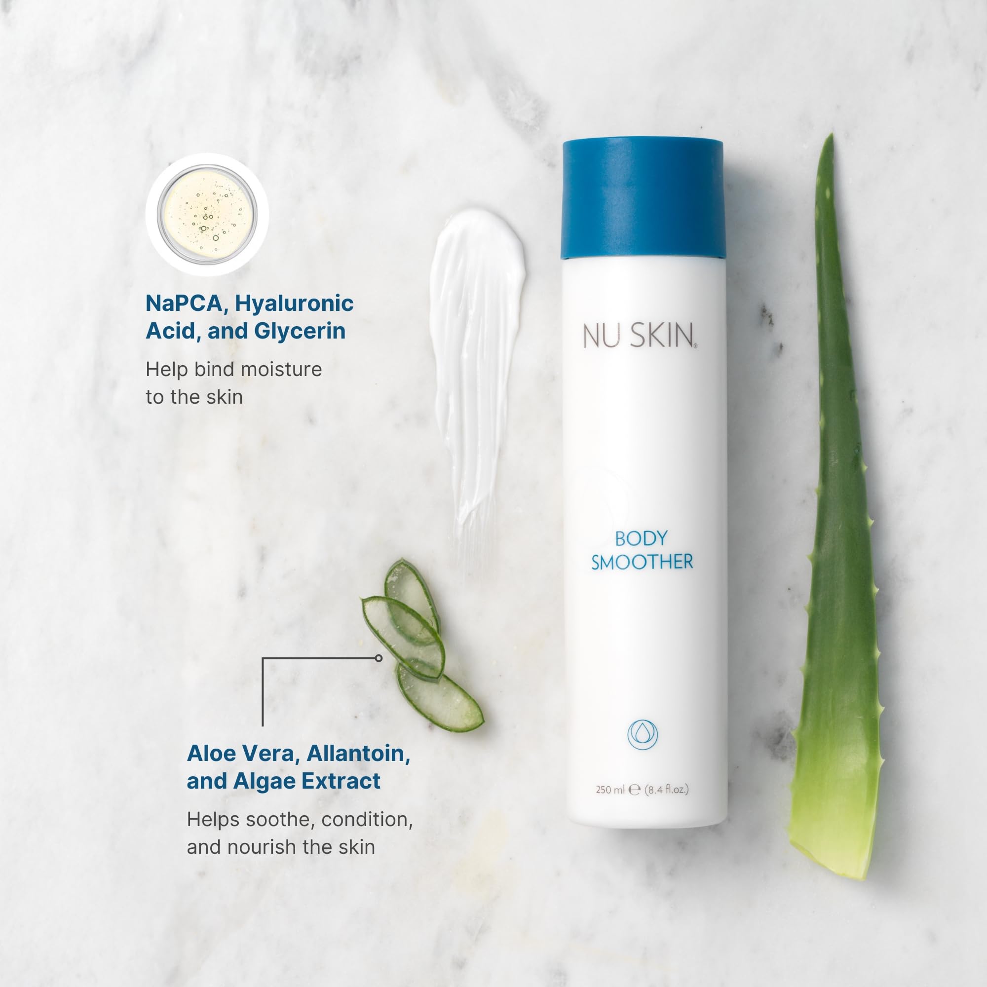 Nu Skin Body Smoother, vitamine A et E pour une peau plus douce.