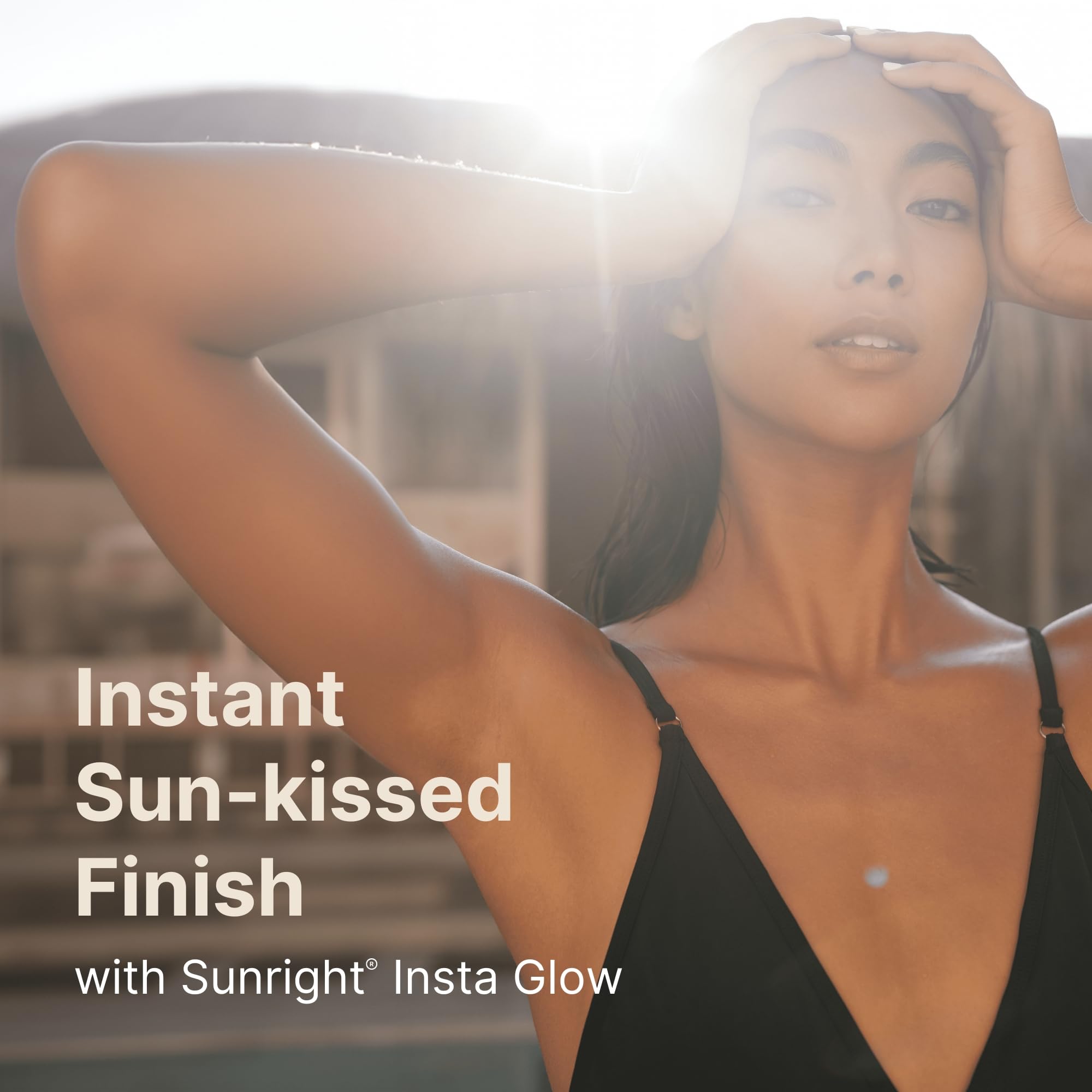Peau hydratée grâce à la formule Nu Skin Sunright Insta Glow Gel.