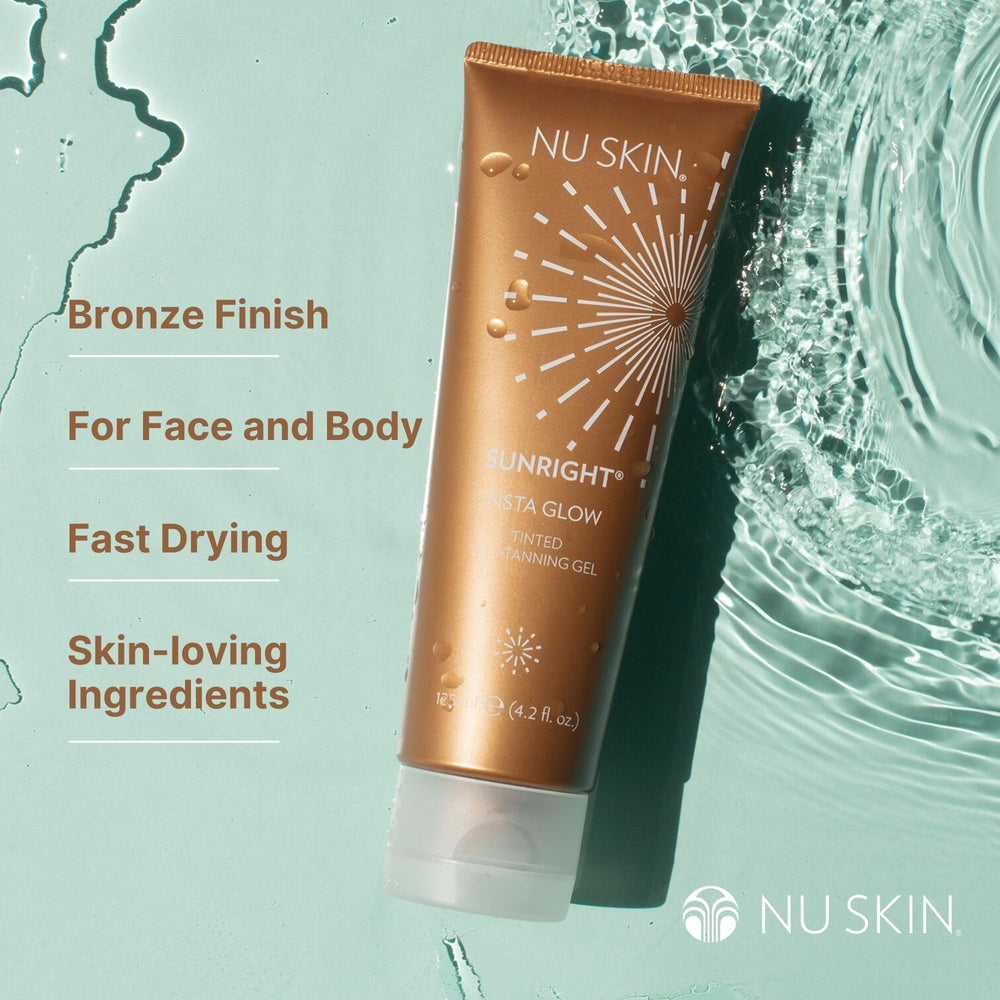 Teint naturel et uniforme visible sur visage et corps avec Sunright Insta Glow.