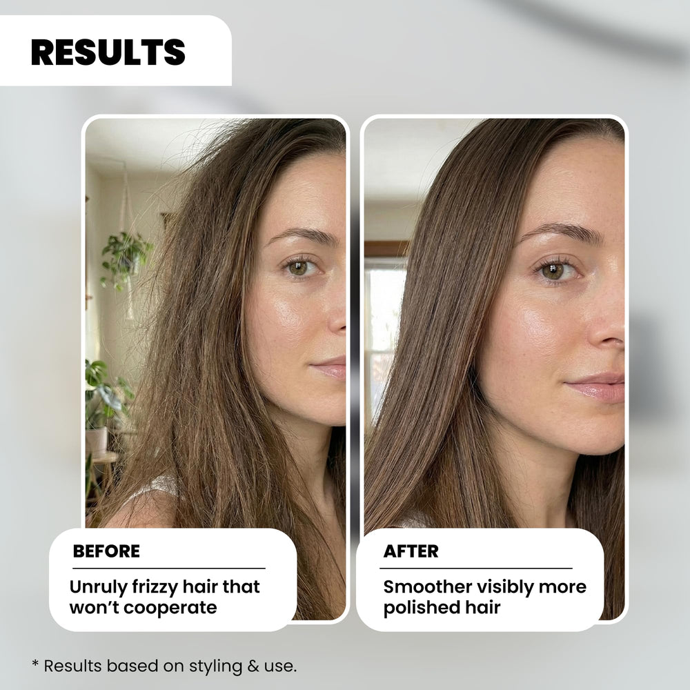 Sérum Nubi Hair – avant et après le lissage, douceur visible.