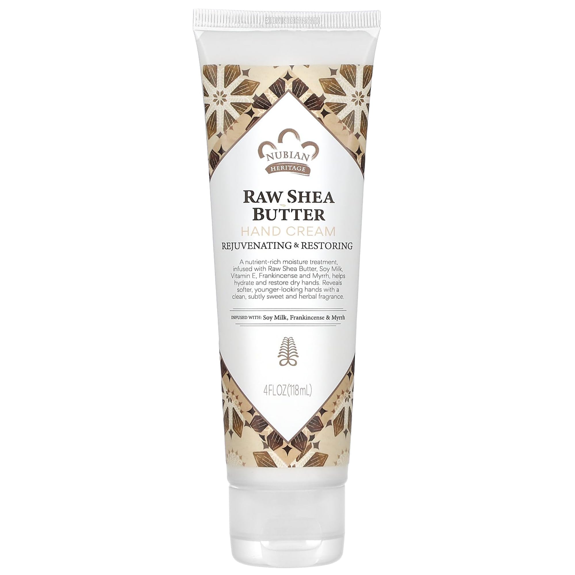 Nubian Heritage Crème mains karité myrrhe dans le pot, hydratation durable.