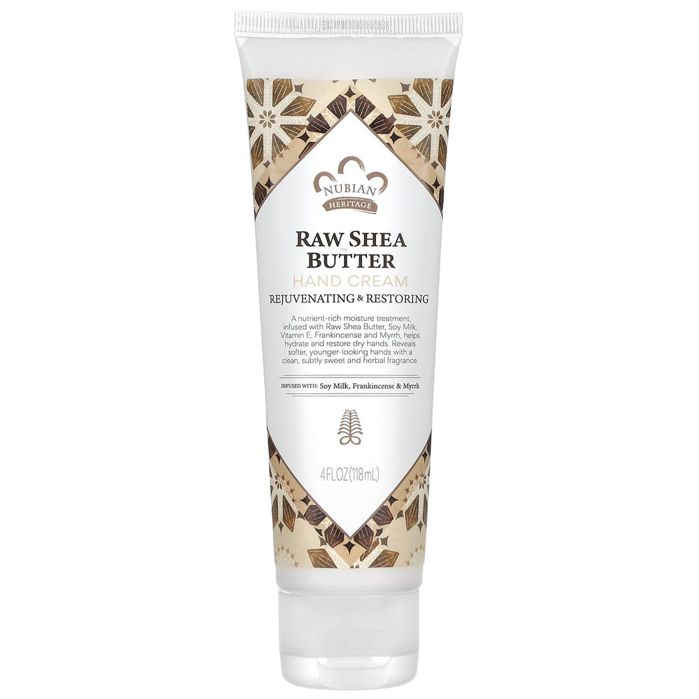 Nubian Heritage Crème mains karité myrrhe dans le pot, hydratation durable.