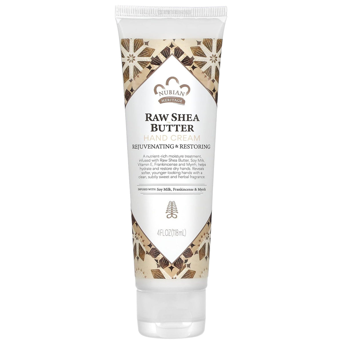 Nubian Heritage Crème mains karité myrrhe dans le pot, hydratation durable.