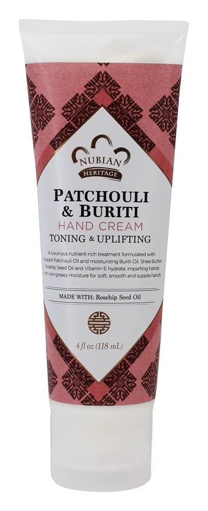 Crème mains Nubian Heritage patchouli-buriti, texture légère et absorption rapide