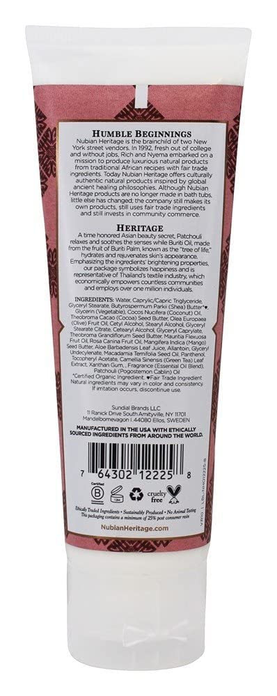 Nubian Heritage patchouli-buriti crème pour les mains, soin quotidien nourrissant