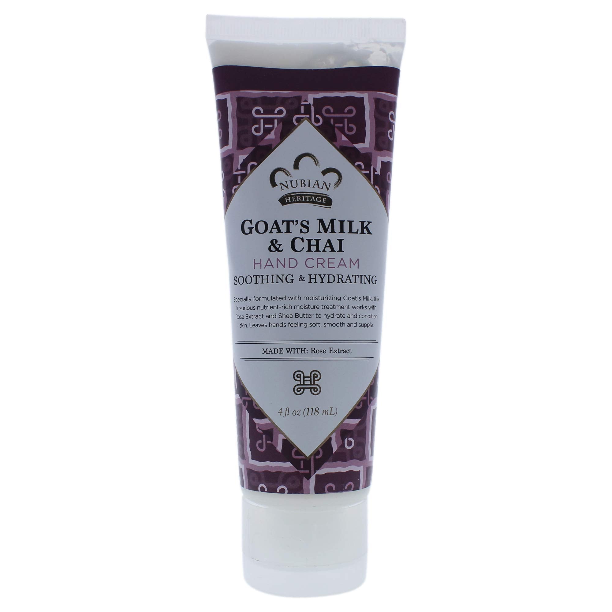 Nubian Heritage crème mains au lait de chèvre et chai, hydratation nourrissante.