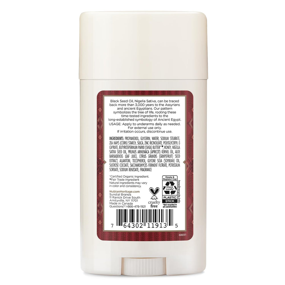 Nubian Heritage Déodorant miel et graines noires — application lisse et rafraîchissante