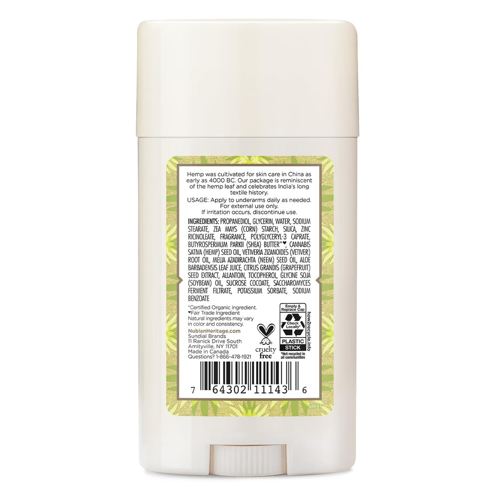 Nubian Heritage déodorant sans aluminium - baton, senteur Vetiver rafraîchissante