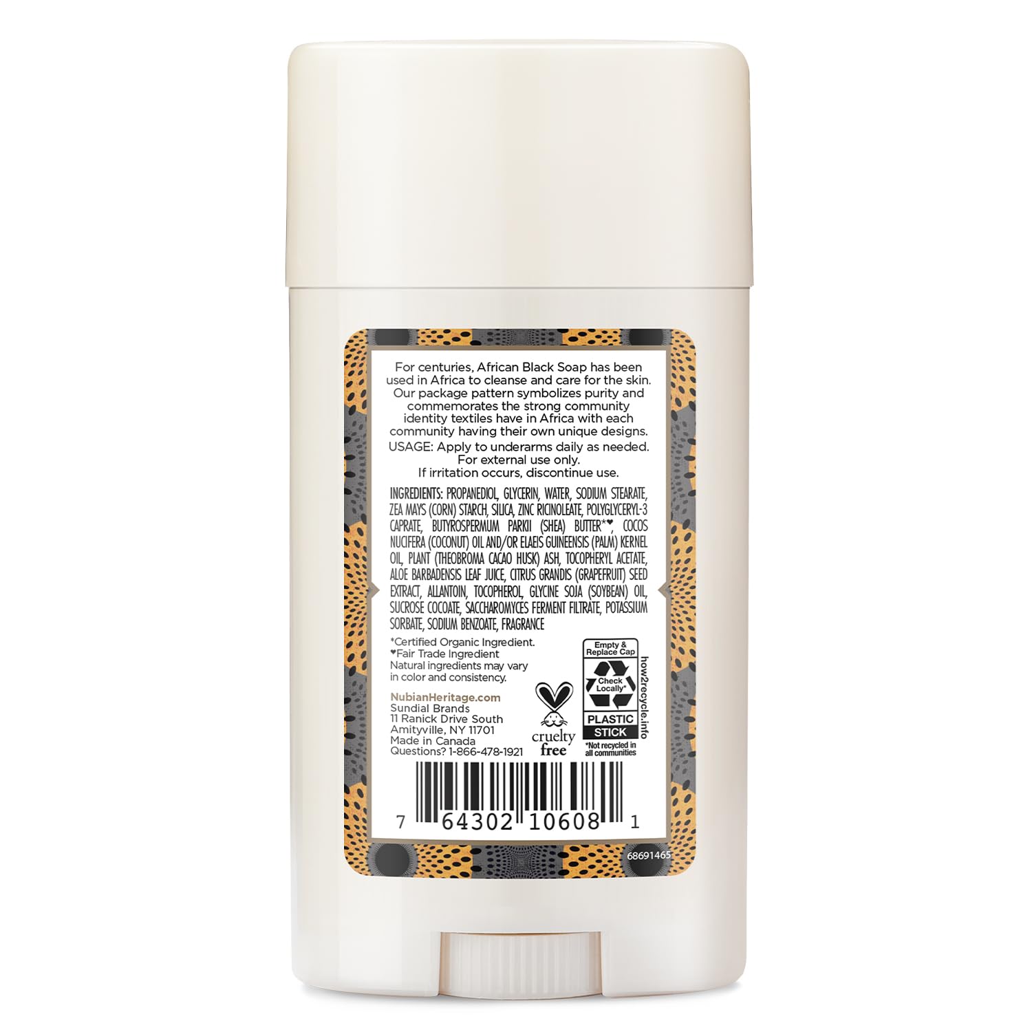 Nubian Heritage Déodorant 24h stick – glisse douce et soin hydratant au beurre de karité.