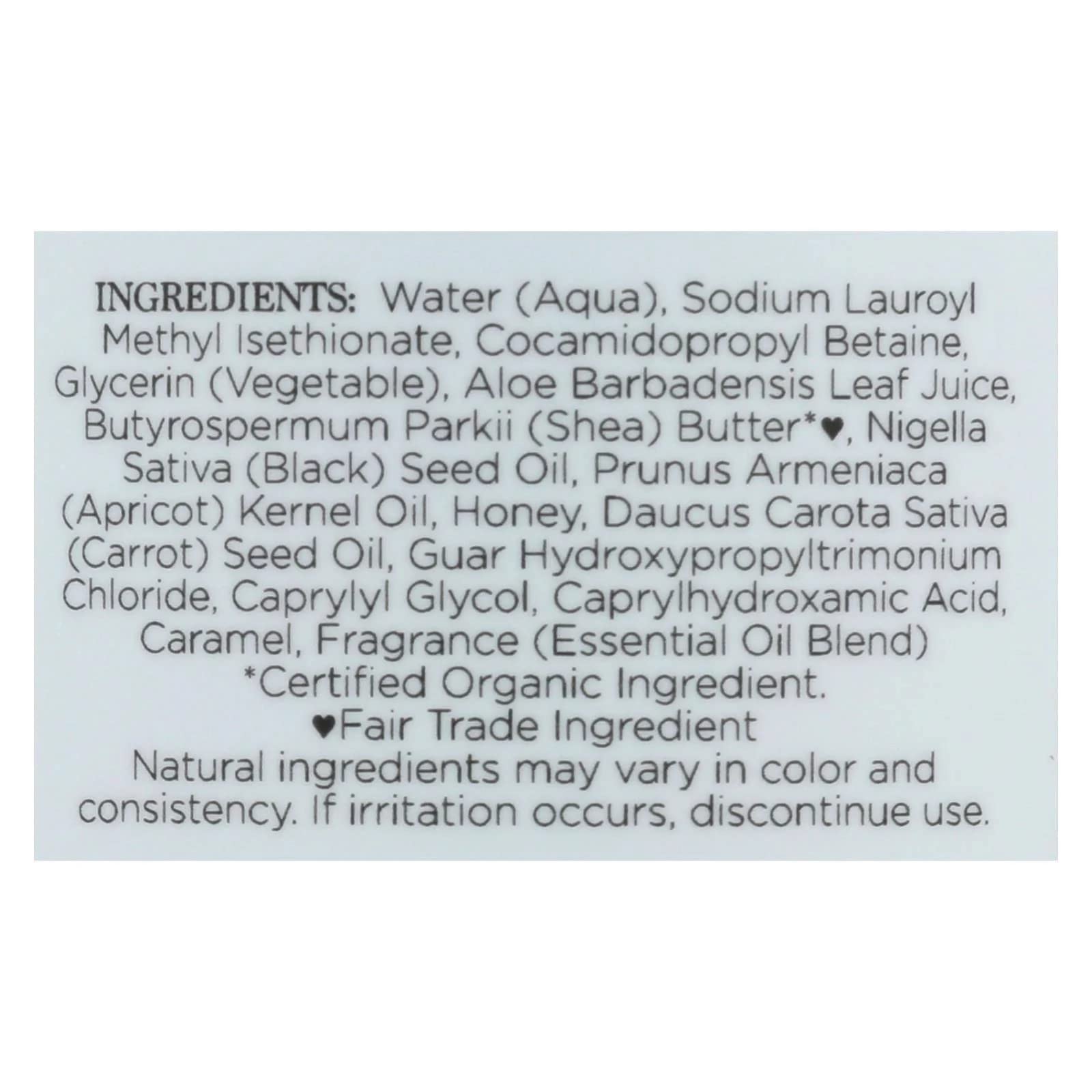 Nubian Heritage Douche Miel et Nigelle : texture crémeuse prête à nourrir la peau.