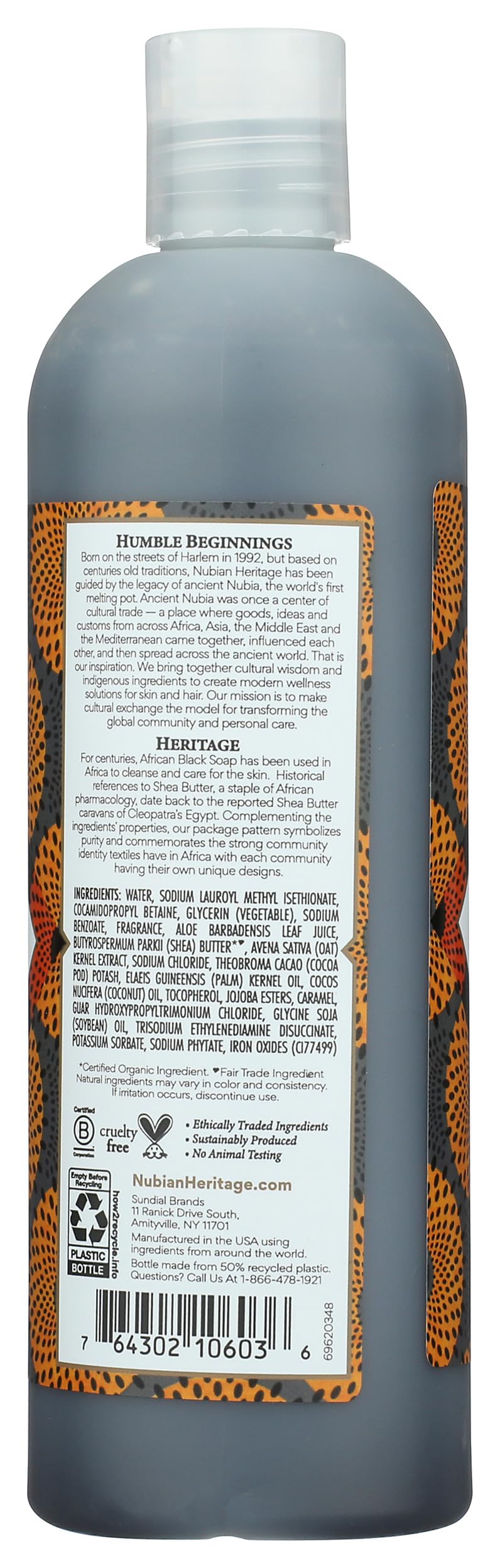 Nubian Heritage étiquette Savon Noir Africain – ingrédients bio