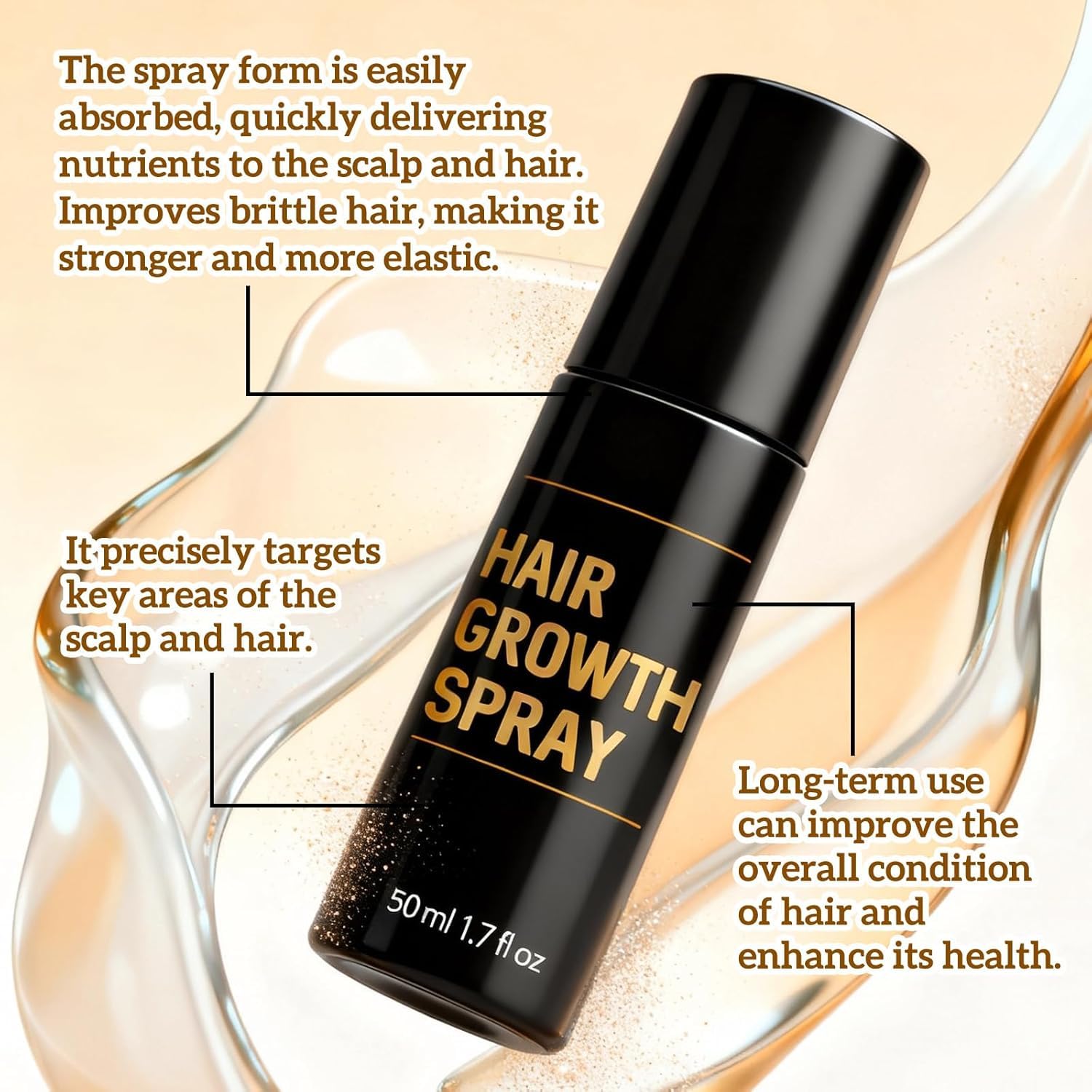 Application du spray Nuckhuce sur les cheveux pour nourrir le cuir chevelu.