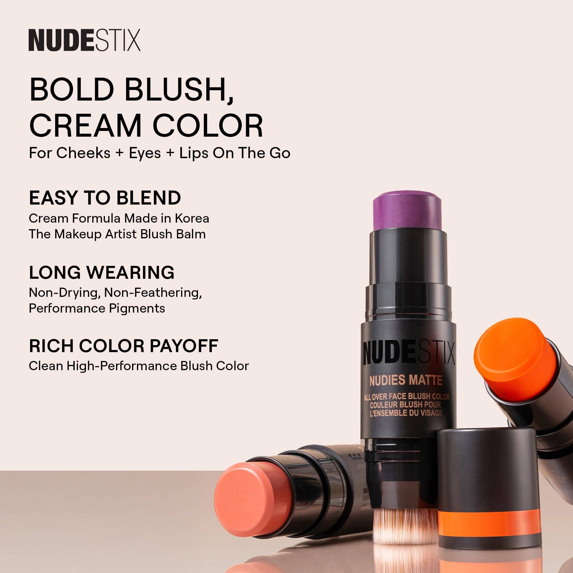 Nudestix Nudies Blush Stick usage sur joues, lèvres et yeux