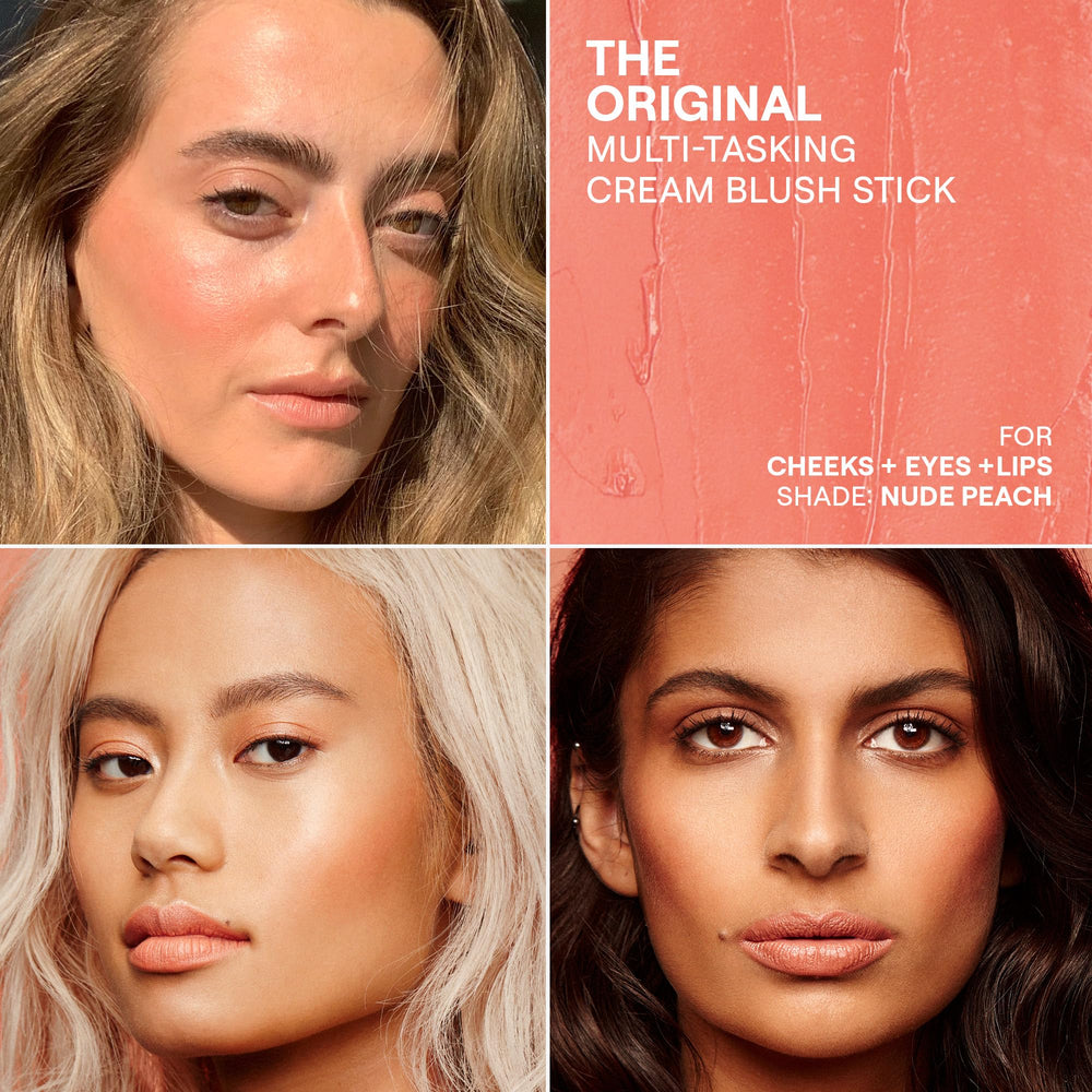 Nudestix Nudies Blush Stick avec pinceau intégré, estompe facilement sur les joues.