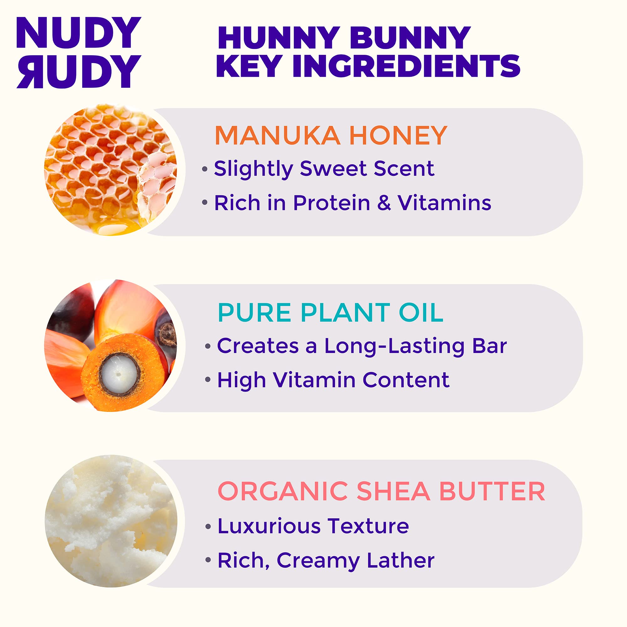 Savon Nudy Rudy Hunny Bunny, mousse crémeuse prête à nettoyer en douceur.