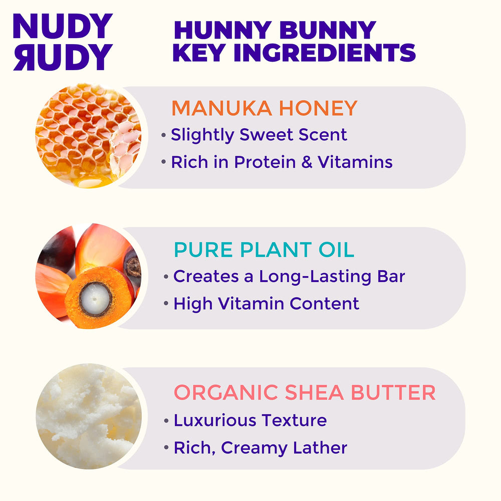 Savon Nudy Rudy Hunny Bunny, mousse crémeuse prête à nettoyer en douceur.