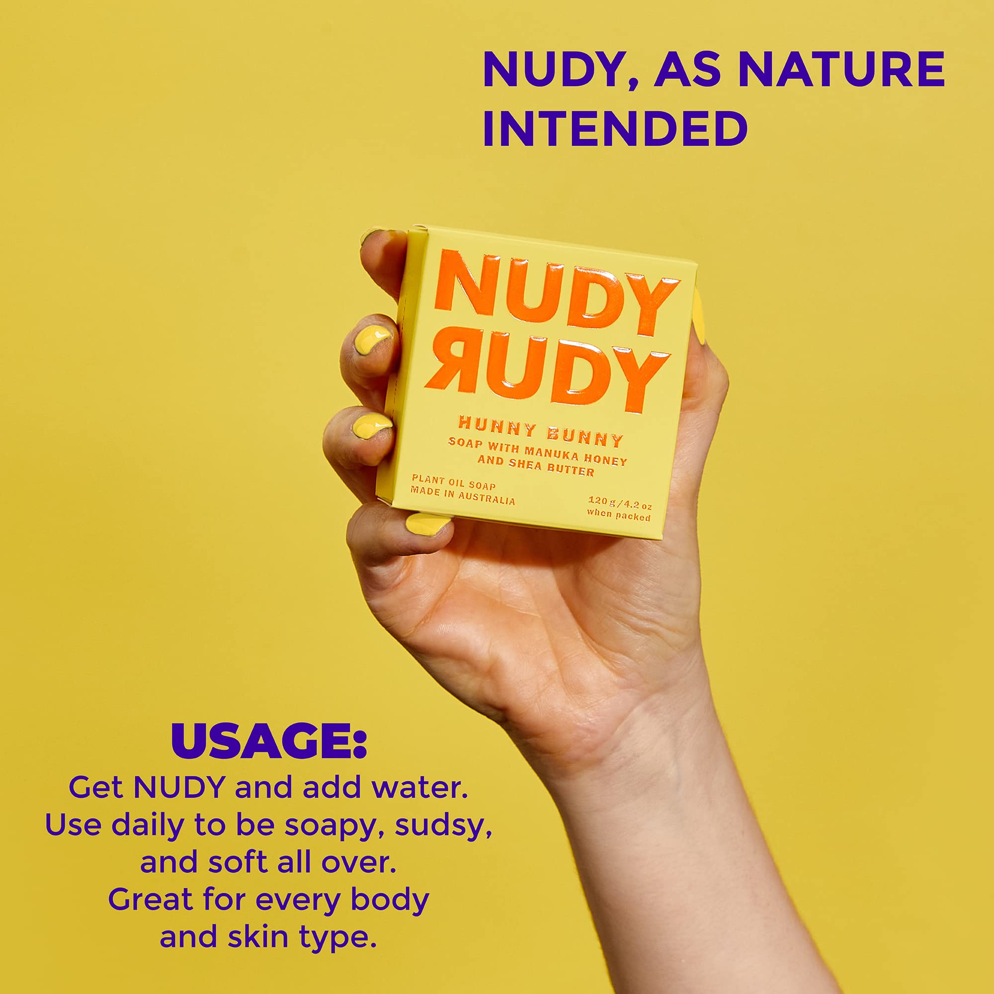Savon Nudy Rudy Hunny Bunny, idéal pour le rasage grâce à sa mousse lisse.