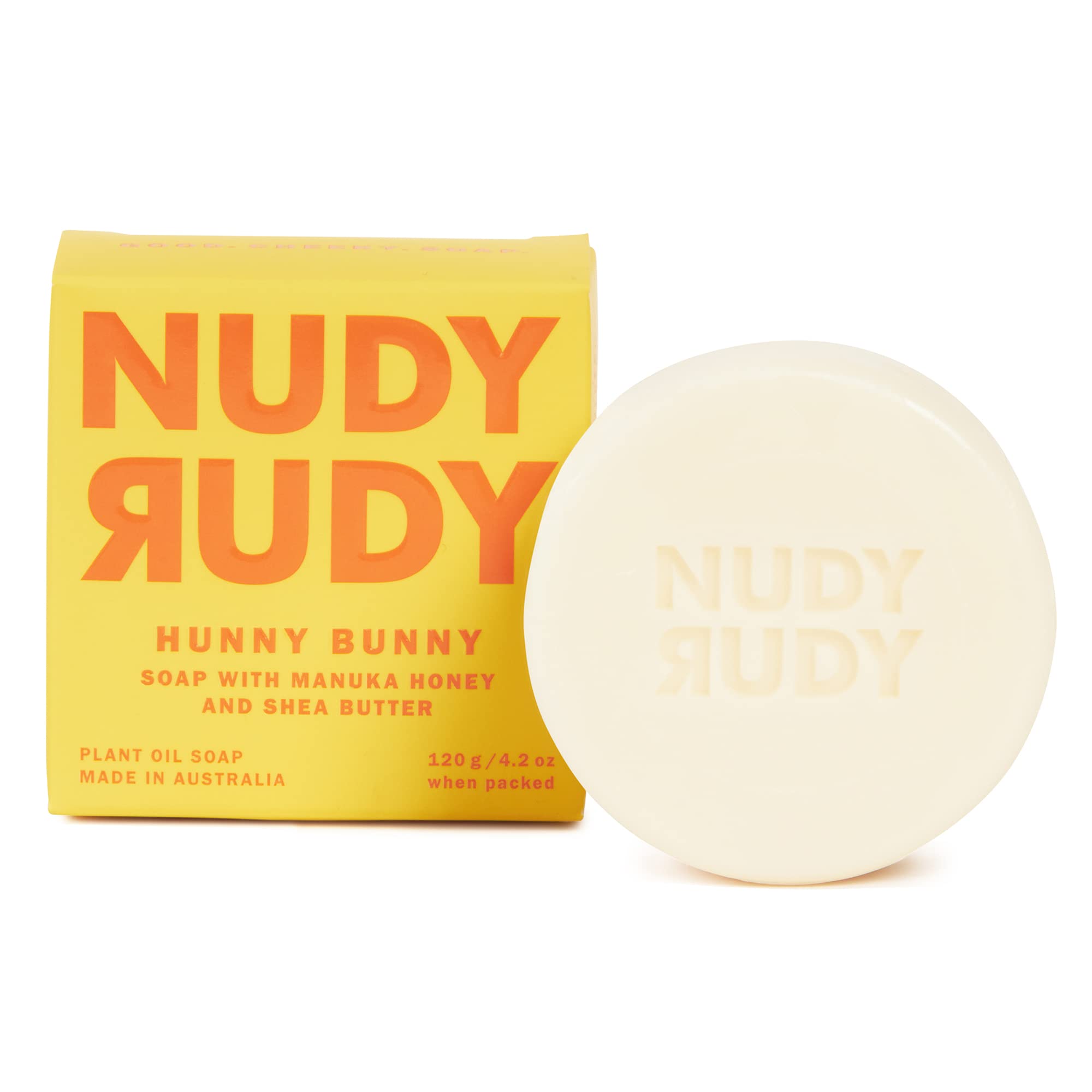 Savon Nudy Rudy Hunny Bunny au karité bio et manuka, douceur naturelle.