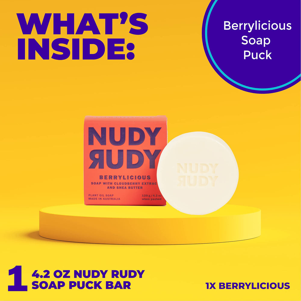 Savon Berrylicious Nudy Rudy – procédé triple moulé pour mousse riche et durable