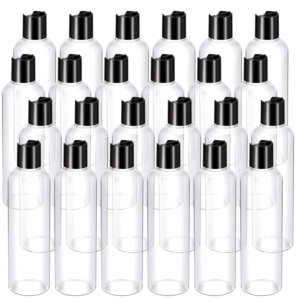 Bouteille Nuenen en plastique vide de 8 oz avec capuchon disque noir, pratique et réutilisable.