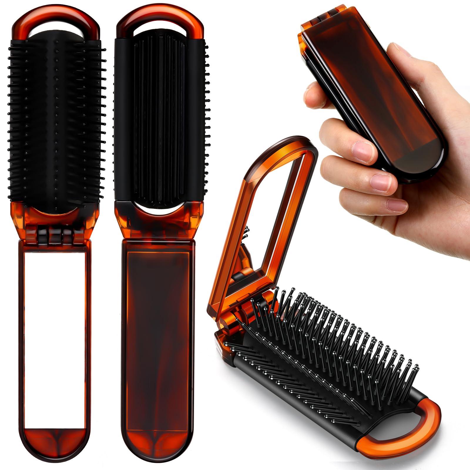 Brosse pliante Nuenen avec miroir, pratique pour voyager et se coiffer rapidement