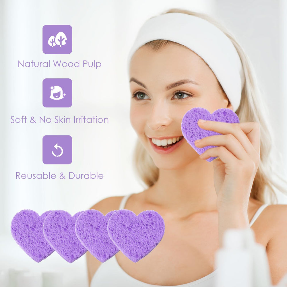 Éponge visage Nuenen cœur, expansions à 2,8 pouces après trempage pour usage optimal.