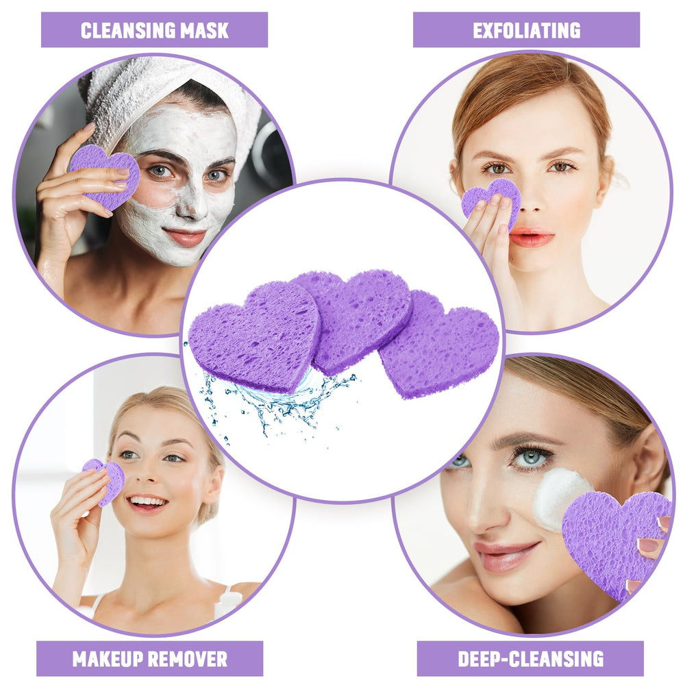 Éponge visage Nuenen cœur, couleur violet, pratique et hygiénique pour le maquillage.