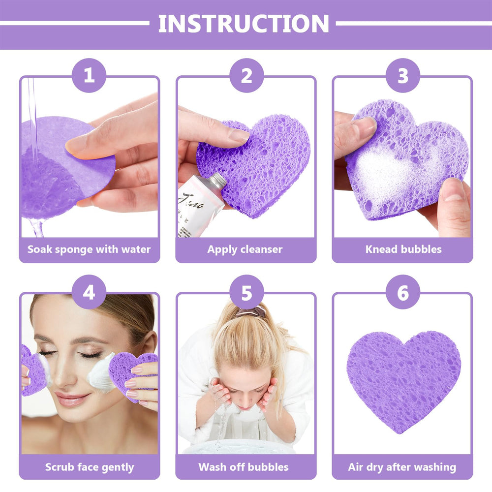Éponge visage Nuenen cœur, surface à micro-trous après immersion, nettoyage efficace des pores.