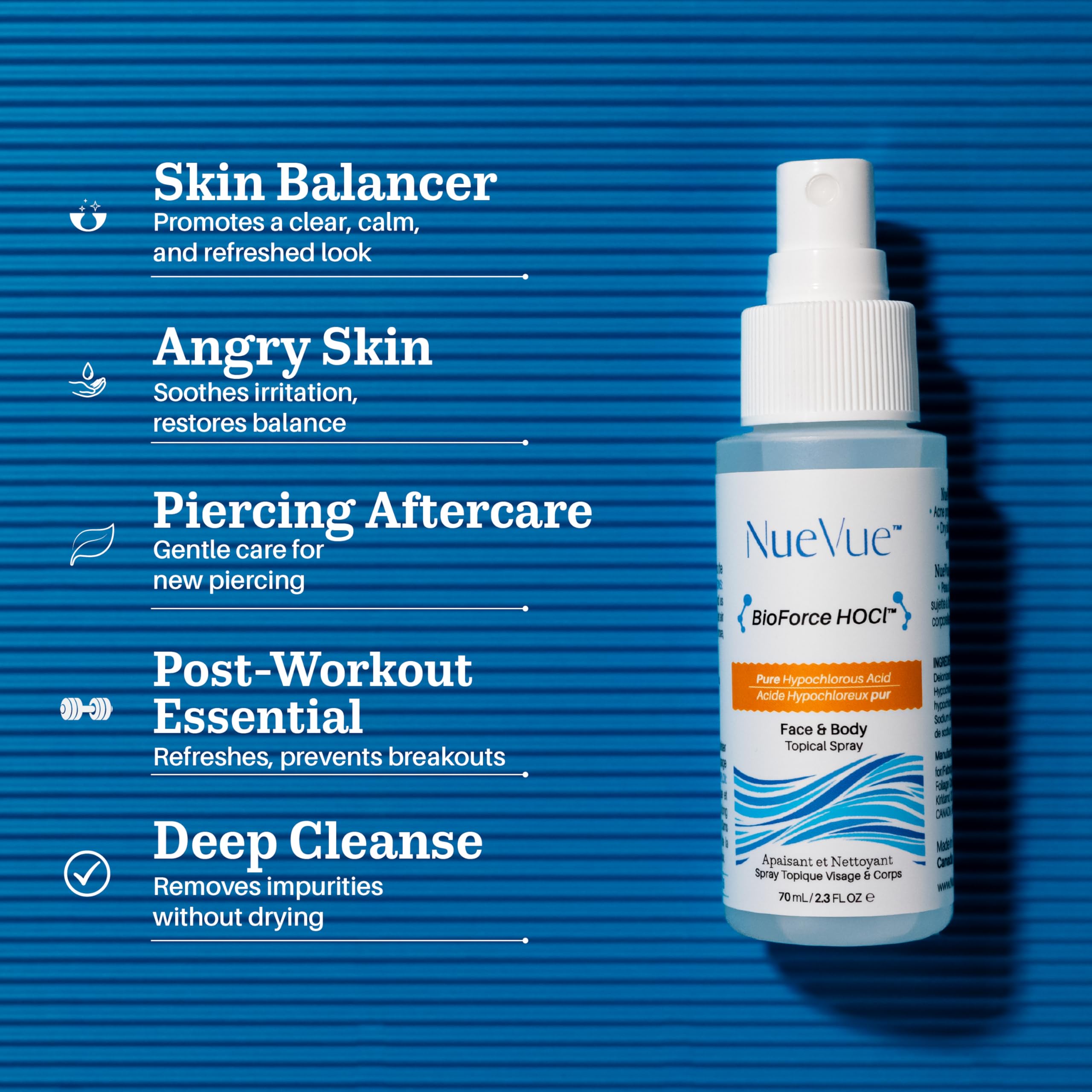 Application sur visage et corps avec BioForce HOCl en cabine.