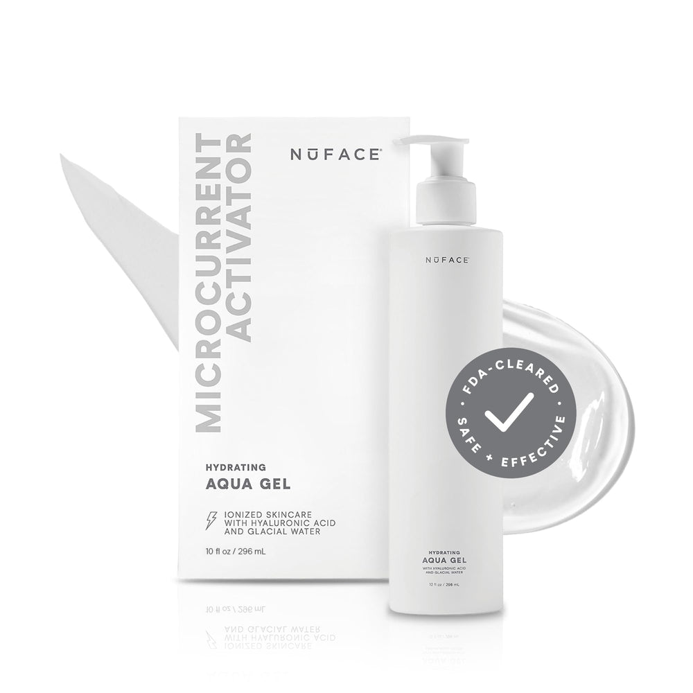 NuFACE Aqua Gel Activator montre le gel conductif prêt à optimiser le microcourant.