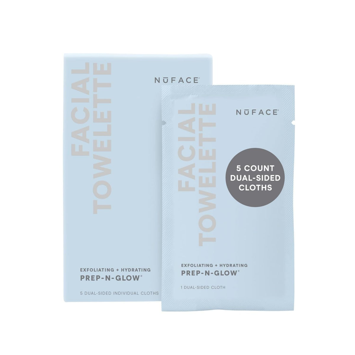 NuFACE Prep-N-Glow lingette visage 2-en-1 nettoie et exfolie en douceur