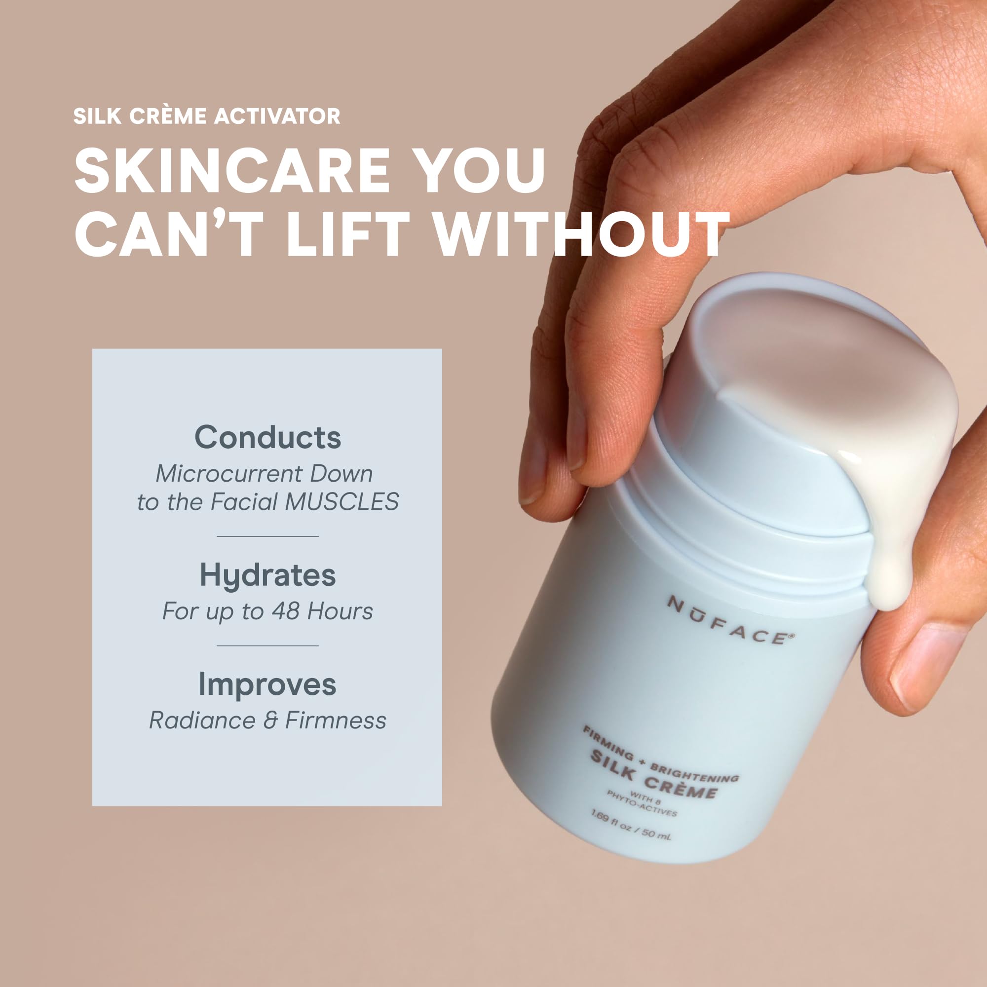 NuFACE Silk Creme Activator – gouttes visibles facilitant l’application et la conduction.